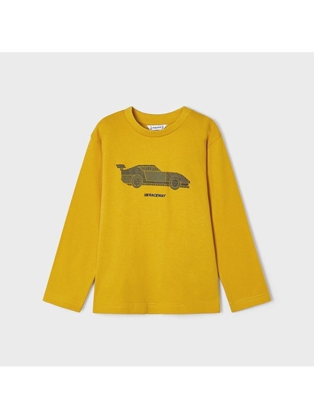 Size 8 Boys Mayoral Yellow Long Sleeve Tee with Car Design
